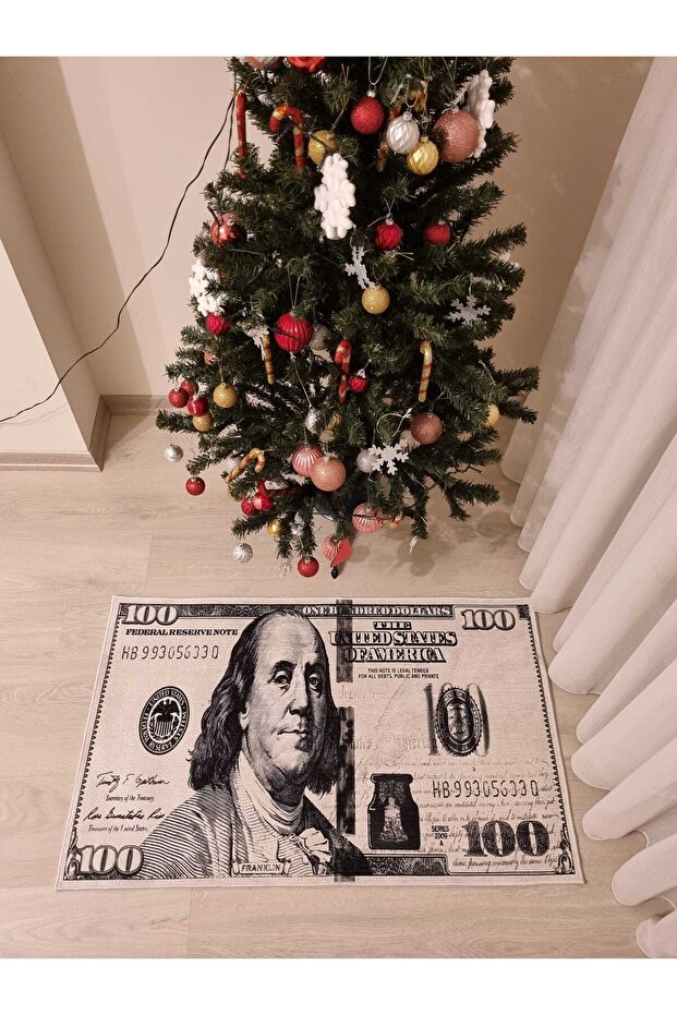 Şönil Dokuma Kaymaz Taban Yıkanabilir Dolar Desenli Kapı Önü Paspas - 1