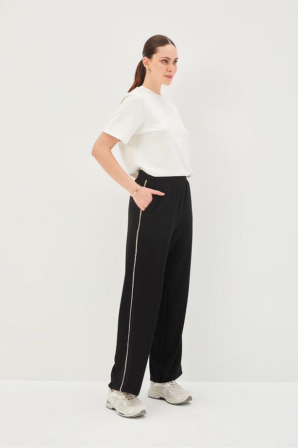Yanları Şeritli Bağcıklı Regular Örme Pantolon - 3