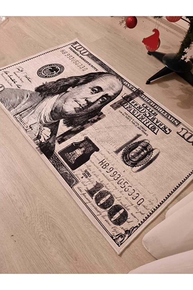 Şönil Dokuma Kaymaz Taban Yıkanabilir Dolar Desenli Kapı Önü Paspas - 3