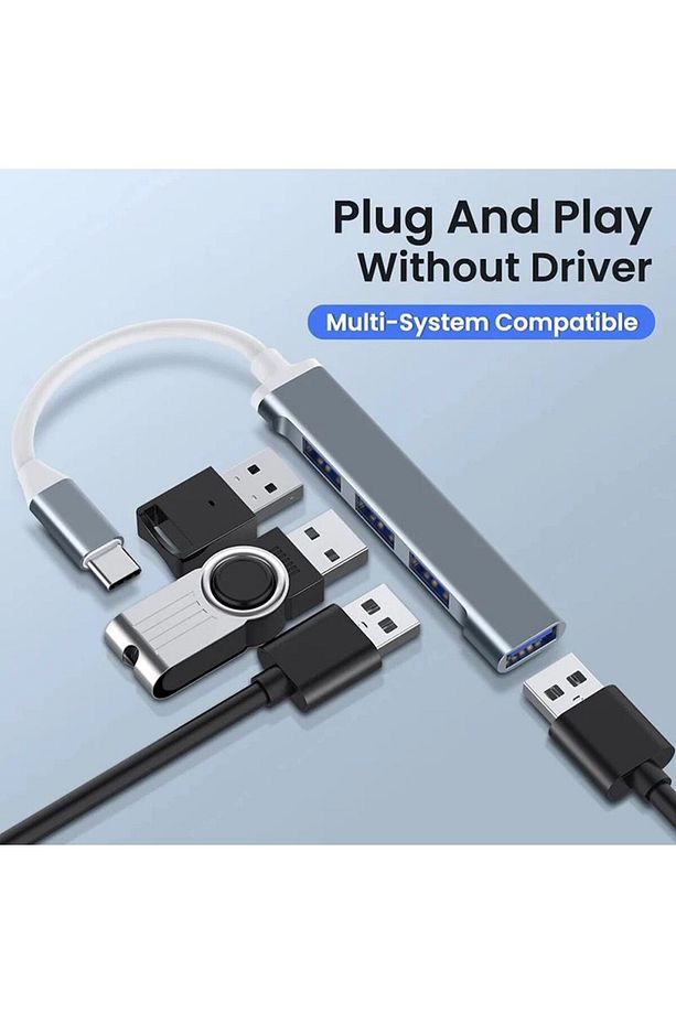 Type-c To USB Hub 4 Port Metal Usb Çoğaltıcı Macbook Uyumlu usb 3.0 Hub Otg Usb Adaptör Çoklayıcı - 5