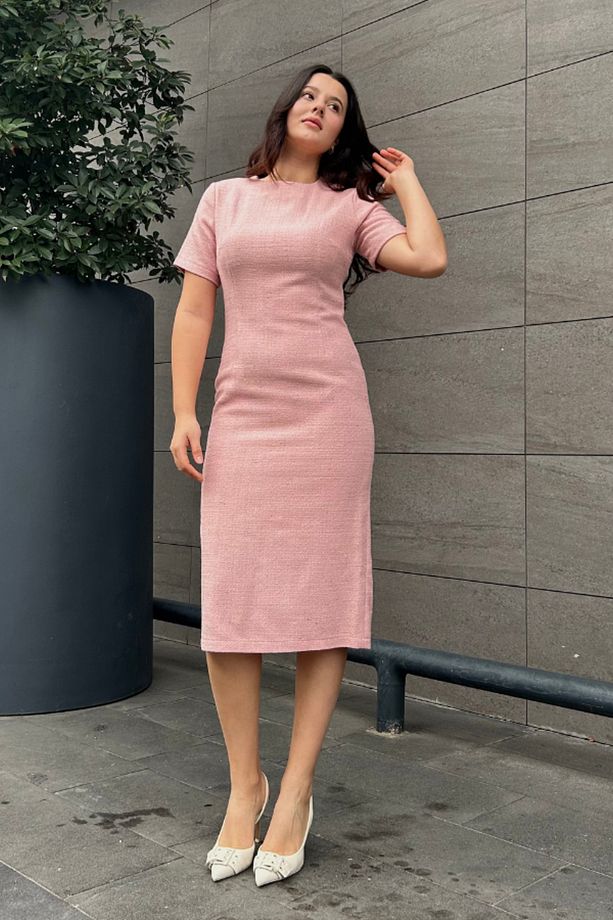 Pembe tüvit midi elbise - 3