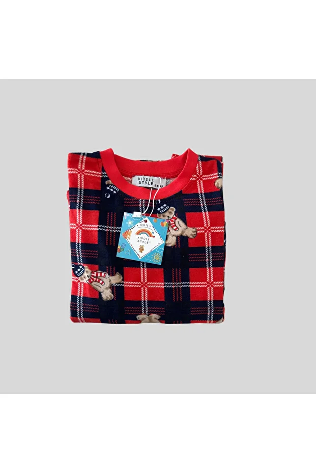 Yılbaşı temalı Unisex Bebek Kırmızı Pijama Takımı - 5