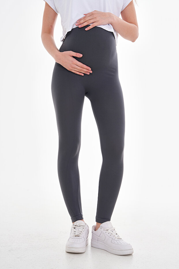 Terhes és szülés utáni füstölt varrat nélküli hasat támasztó leggings - 7