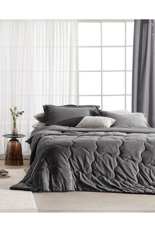 Kaira Çift Kişilik Comforter Set - Antrasit - 1