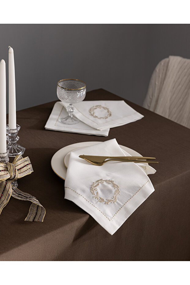 Helene 2-Piece Napkin - White/Gold - 40X40 cm