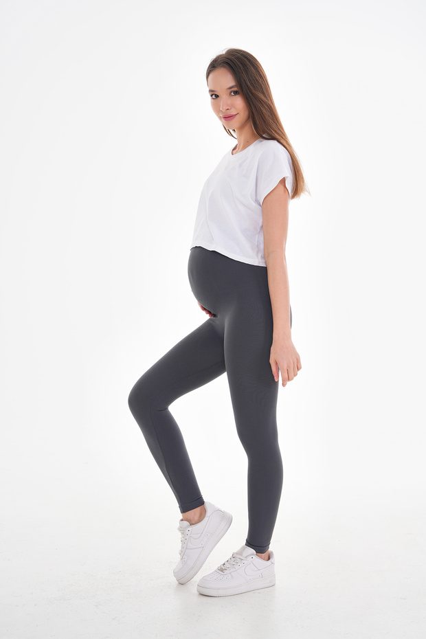 Terhes és szülés utáni füstölt varrat nélküli hasat támasztó leggings - 1