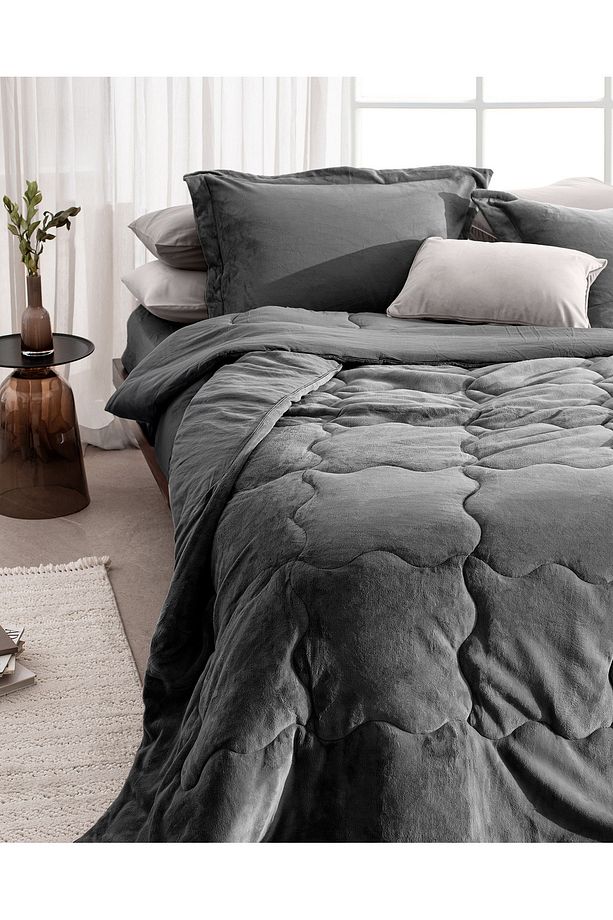 Kaira Çift Kişilik Comforter Set - Antrasit - 2