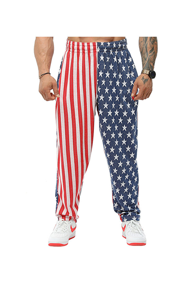 Loose Fit Sweatpants Patterned Baggy Cut Trousers BGSM PNT1381