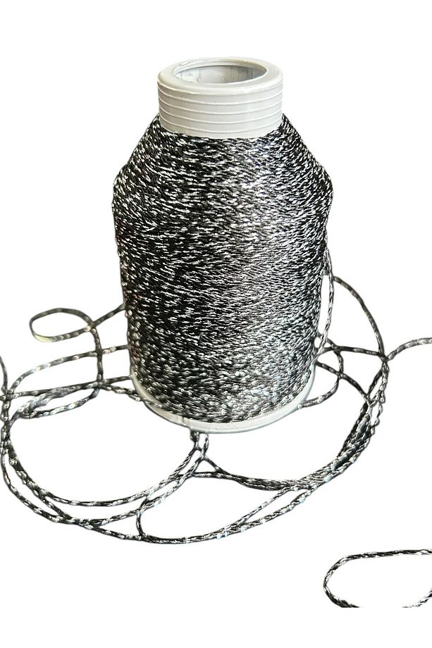 Siyah Gri Simli İp, Oya, Şal, Dantel, Örgü İpi 100 gr - 2
