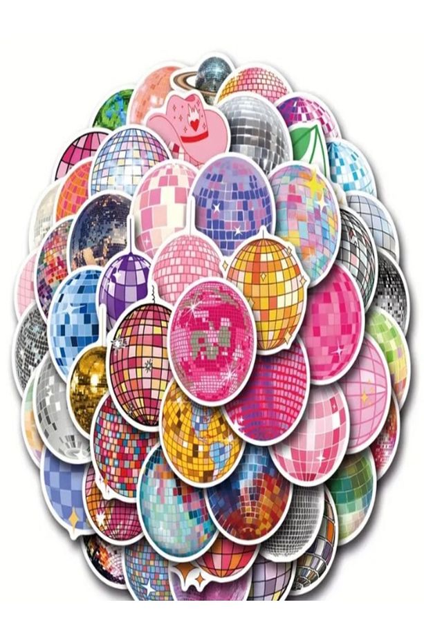 Disco Topu Desenli Tekli Sticker (DESENLİ ETİKET) 10 Adet - 1