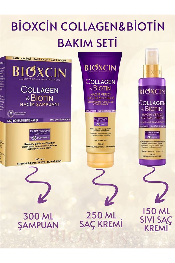 Collagen&Biotin 300 ML ŞAMPUAN-250ML SAÇ KREMİ-150ML SIVI SAÇ BAKIM KREMI SET - 1