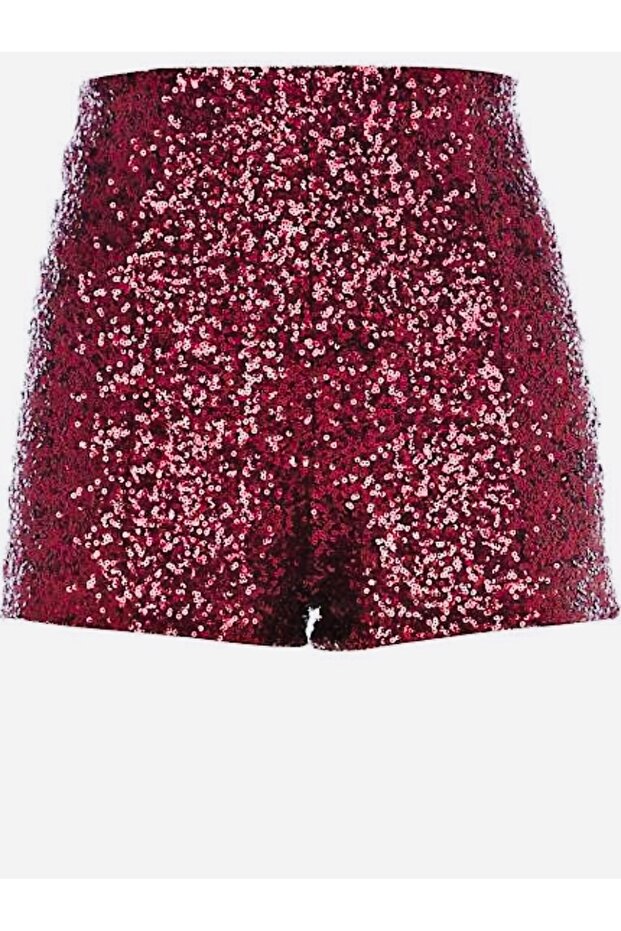 Bordo Pullu Payetli Mini Şort - 1