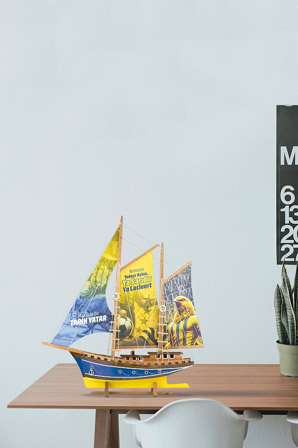 Dekoratif Maket Gemi Sarı Lacivert Hediyelik Taraftar Ürünü, El Yapımı, Dekoratif Ev ve Ofis Süsü - 6