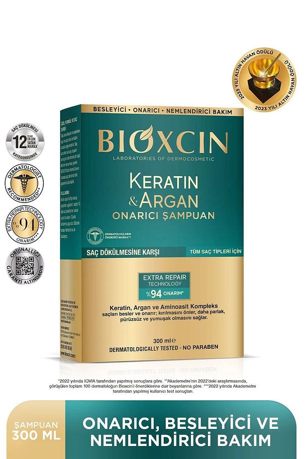 Keratin & Argan Onarıcı Şampuan 300 ml - Yıpranmış Ve Hasar Görmüş Saçlar 3'lü - 1