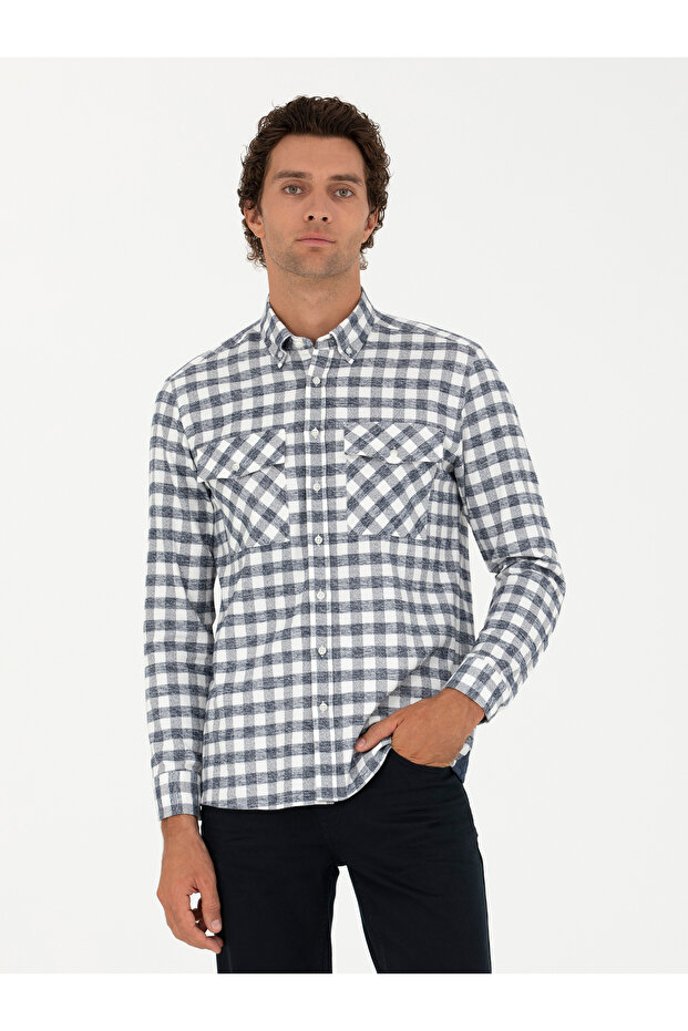 Navy Blue Regular Fit Long Sleeve Shirt 50272920-Vr033