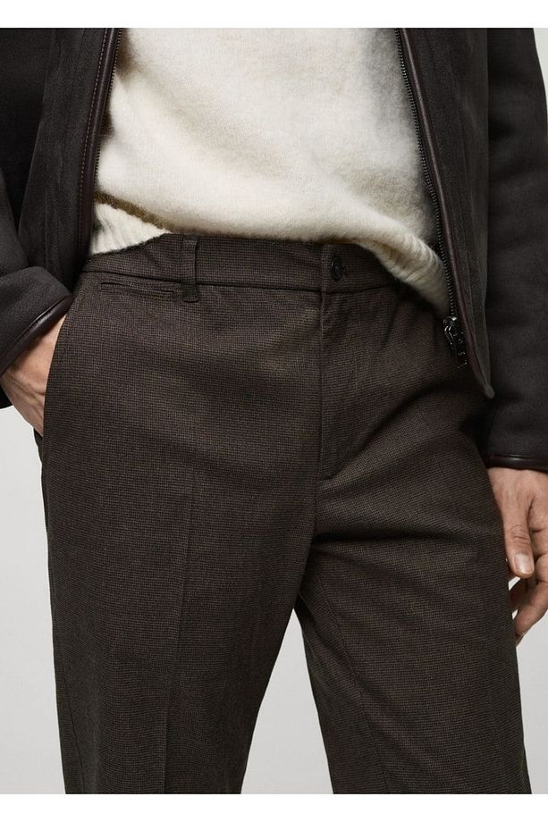Mikro kazayağı desenli flanel pantolon - 8