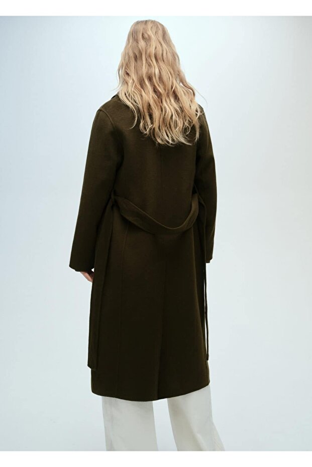 Ręcznie robiony długi płaszcz z paskiem - 4