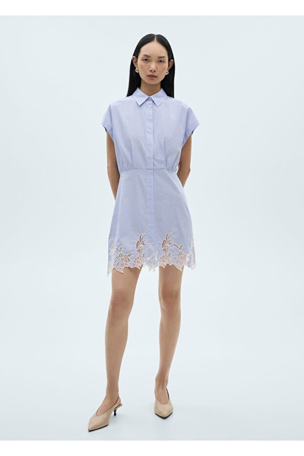Dantel detaylı gömlek elbise - 2
