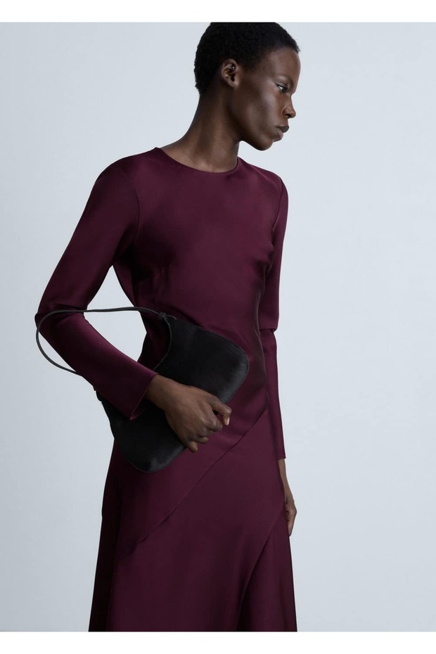Satin Dress with Stitching Details