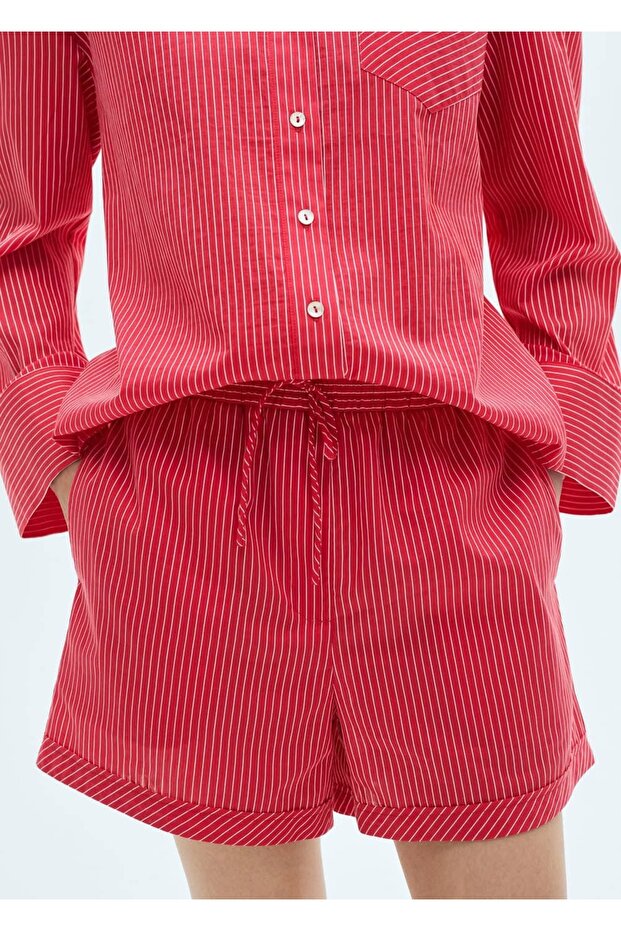 Çizgili pamuk karışımlı şort - 1