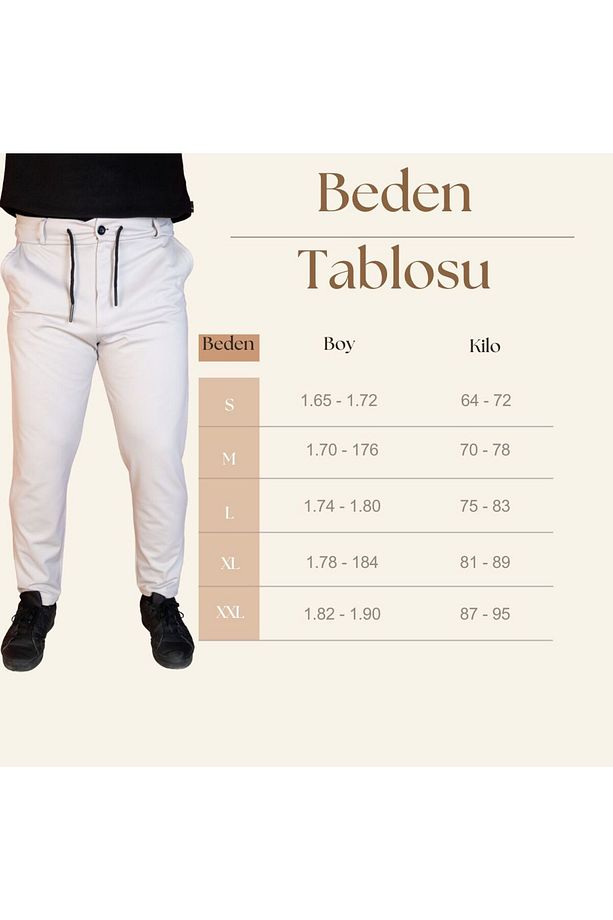 Erkek Jagger Pantolon Likralı Beli Lastikli Bağcık Detaylı Erkek Jogger Kumaş Pantolon - 2