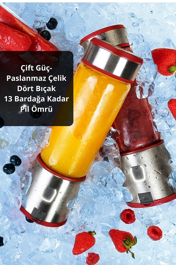 Şarjlı 6 Bıçaklı Paslanmaz Çelik Buz Kırabilen Kişisel Blender (450 Ml ) - 6