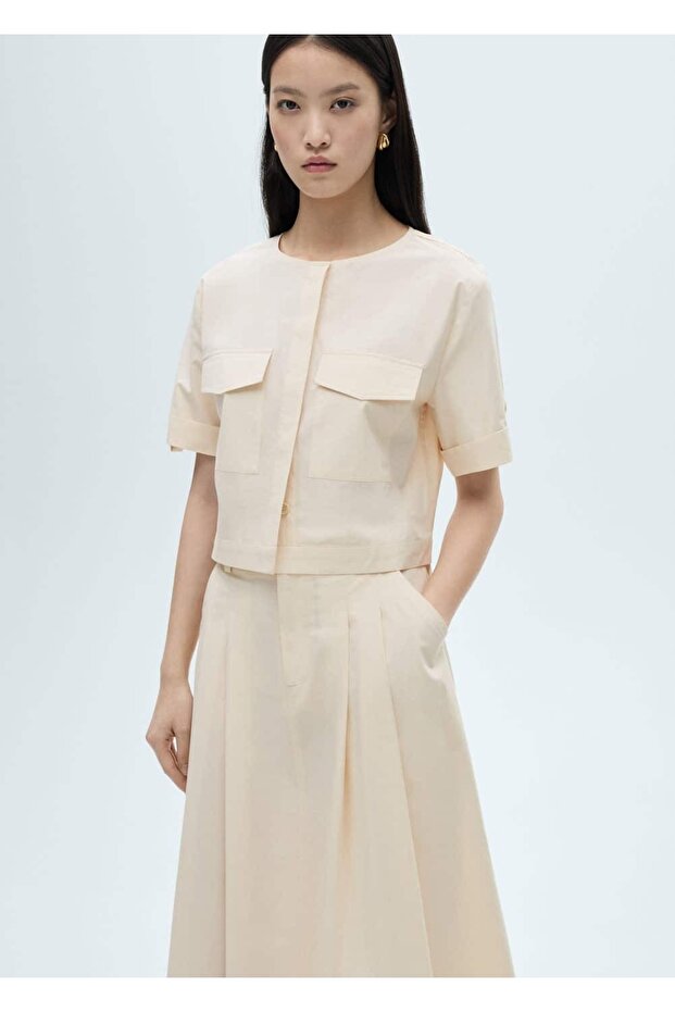 Göğüs cepli pamuklu bluz - 1