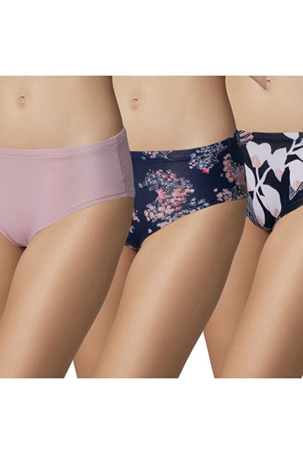 Women's Pink & Floral Patterned 3-Piece Panties Slip 7128