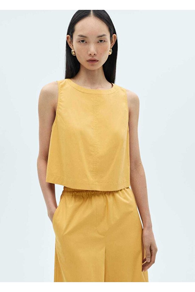 Pamuklu cropped bluz - 1