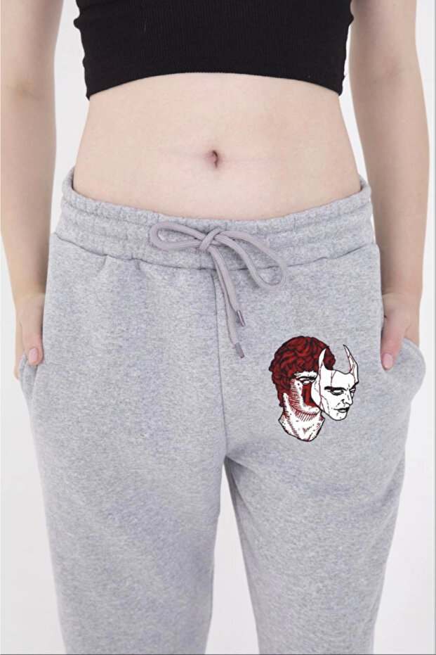 Elastic Printed Sweatpants - Gray - 2