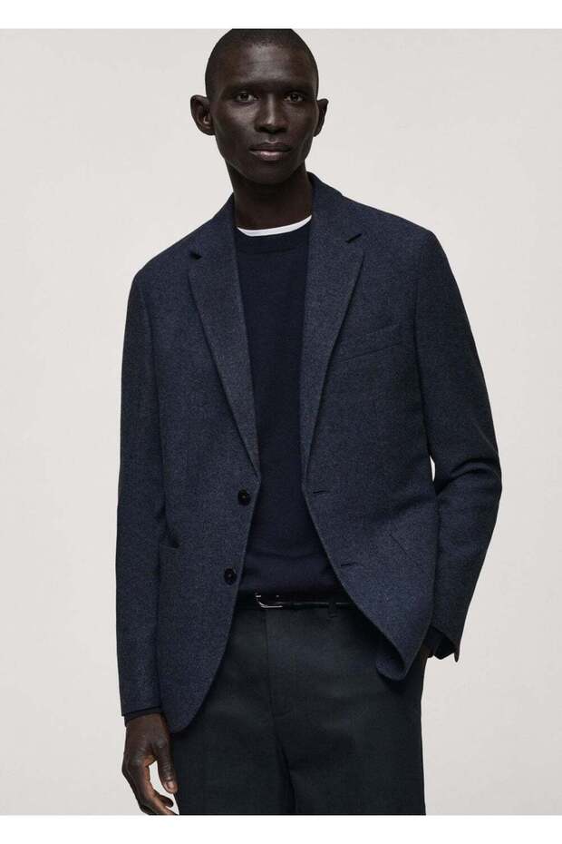 Dar kesim yün karışımlı blazer ceket - 1