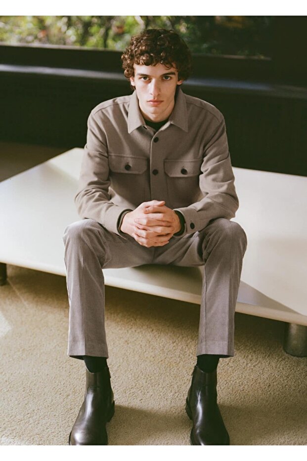 Regular kesim fitilli kadife pantolon - 8