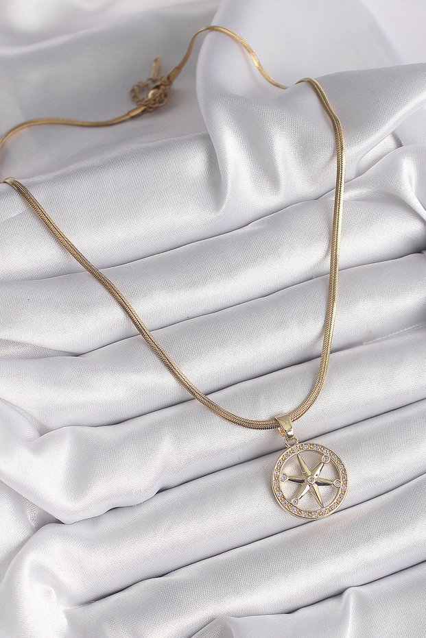 Gold Color Italian Chain Star of David Women's Necklace (316L Steel)