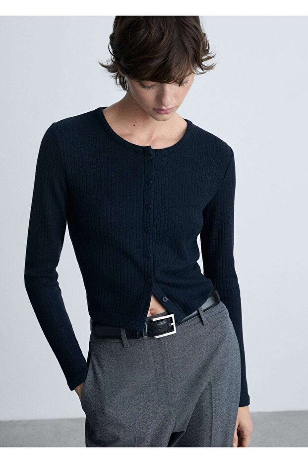Buttoned rib cardigan
