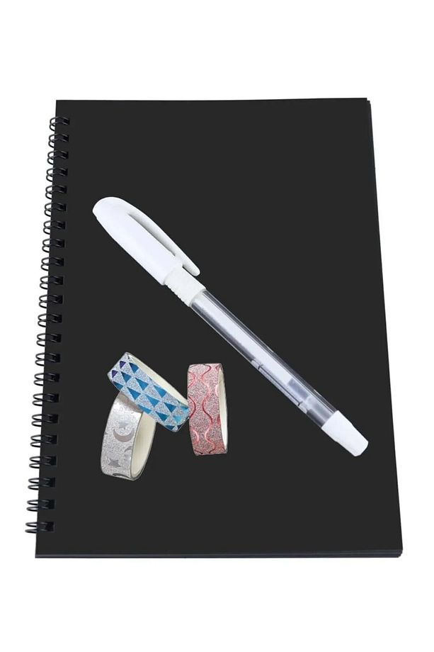 - Siyah Sayfalı Defter 14x20 Cm - 20 Yaprak 40 Sayfa - Beyaz Jel Kalem - Simli Bantlar - 1
