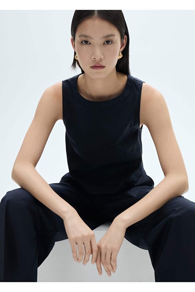 Pamuklu cropped bluz - 1