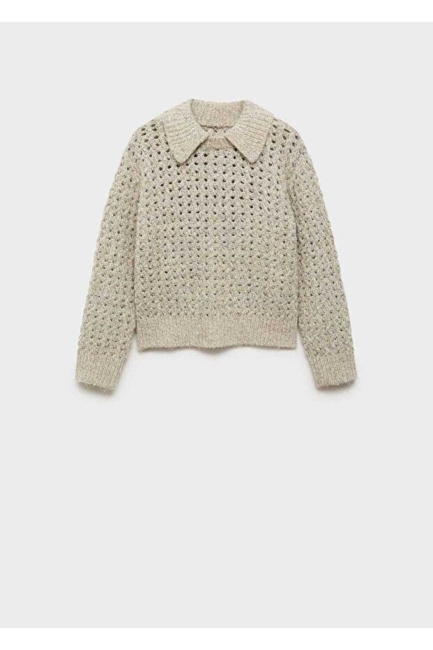 Openwork Knitted Polo Collar Sweater - 3