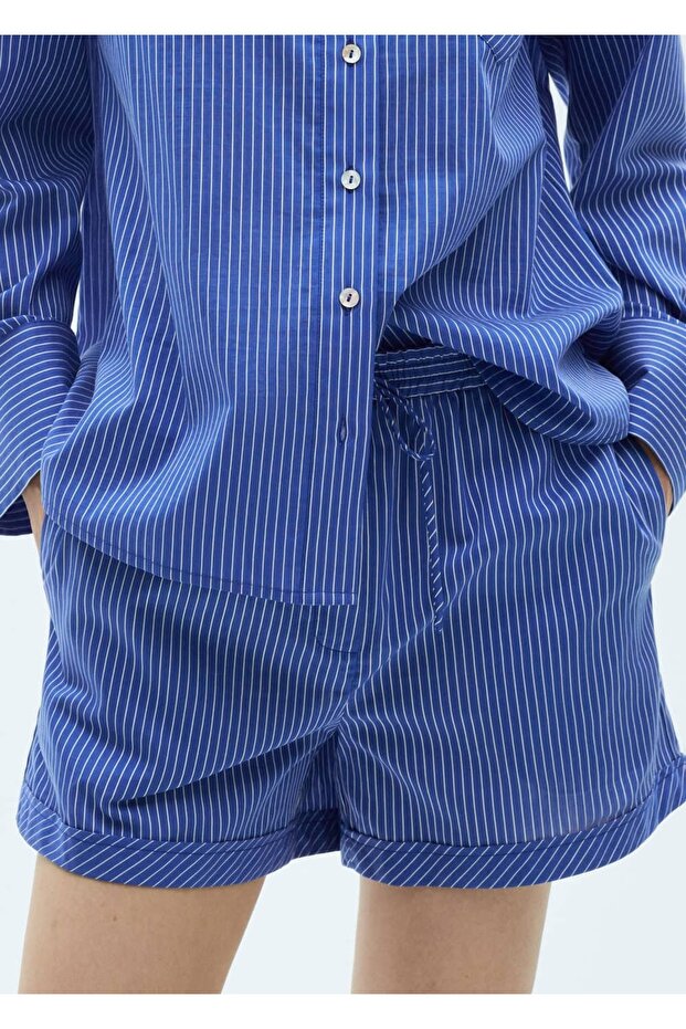 Çizgili pamuk karışımlı şort - 1