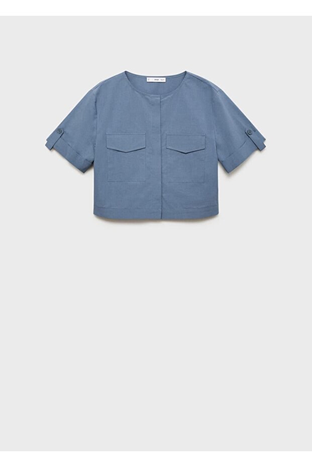 Göğüs cepli pamuklu bluz - 3