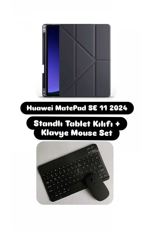 Huawei MatePad SE 11 2024 Uyumlu Standlı Tablet Kılıfı ve Bluetooth Klavyeli Mouse Set Case - 1