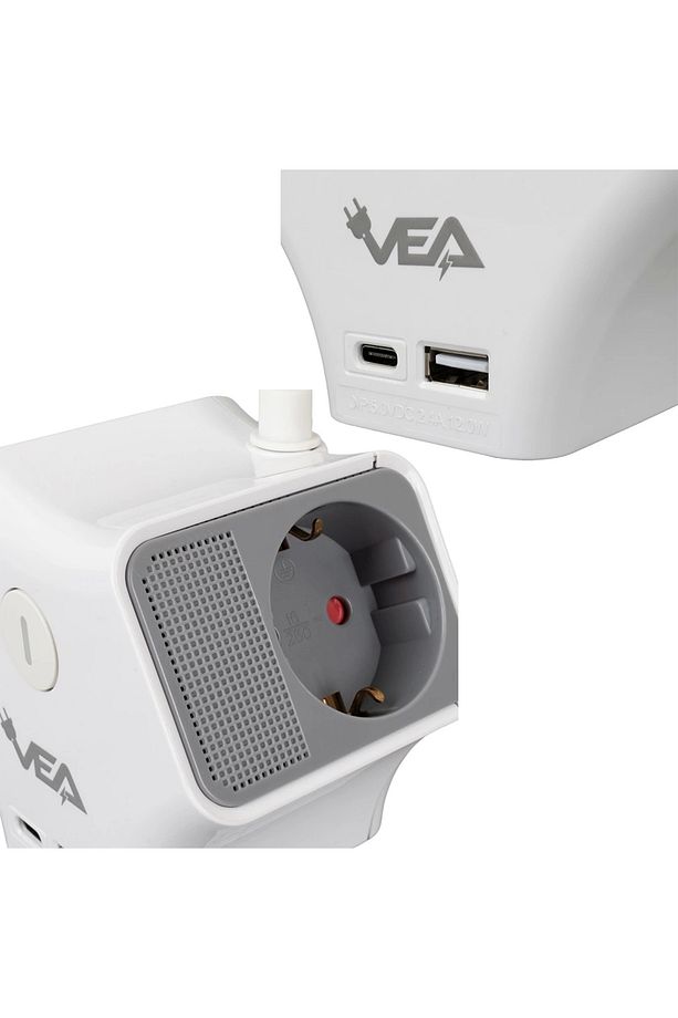 Vea 2 Adet Usb 1 Adet Type-c Girişli 3680 Watt 16 Amper 1.5 Metre Kablolu Anahtarlı Çoklu Priz Golya - 2
