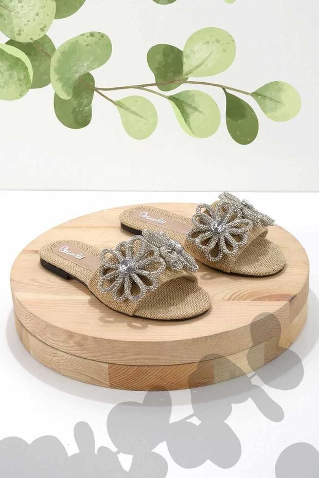Beige Straw Women's Slippers K04192162828