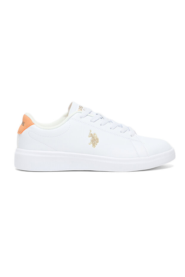 Women's White Low-Top Sneakers with Tan Accent - Lightweight Sleek Style and Comfort Cushioned Sole