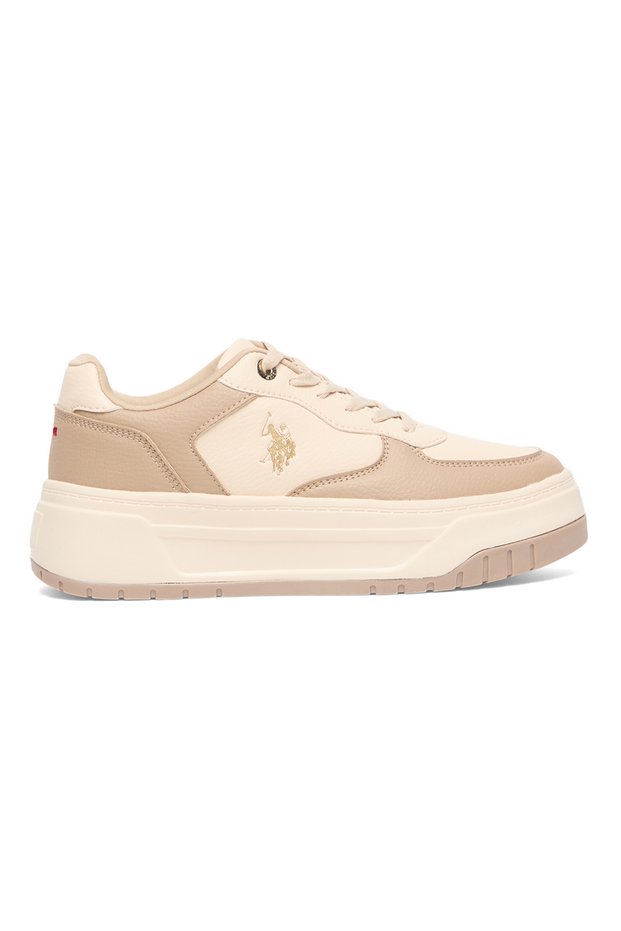 Women's Beige Low-Top Sneakers - Chunky Outsole With Foam Padding , Versatile Casual Shoes