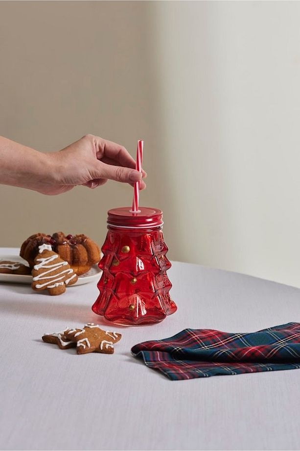 New Year Yılbaşı Pine Tree Pipetli Kupa 520 Ml Kırmızı - 2