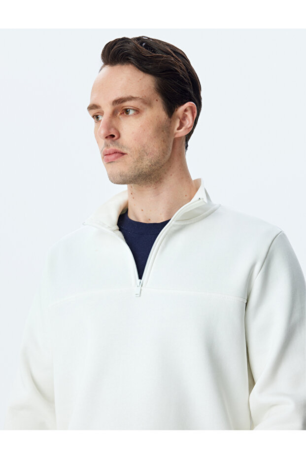 Long Sleeve Cotton Blend Raster Basic Half Zip Sweatshirt