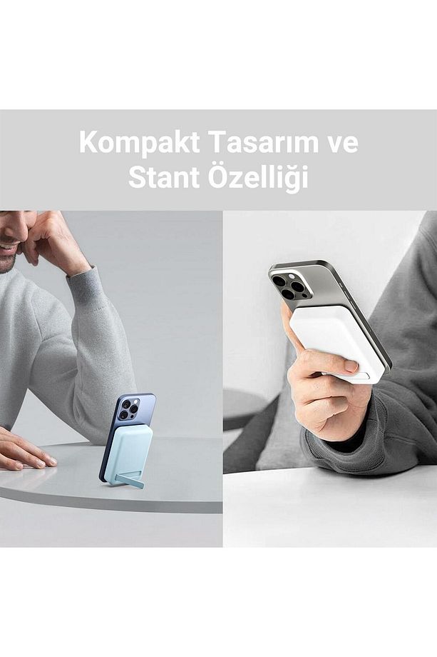 10000 Mah Magsafe Powerbank Standlı Pd20w Taşınabilir Kablosuz Hızlı Şarj Cihazı Siyah - 8