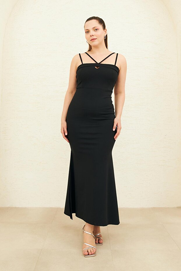 Siyah Balık Form Abiye Elbise - 6