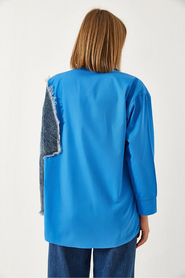 Kadın Denim Parçalı Tek Cepli Gömlek 2669 60351324 - 7