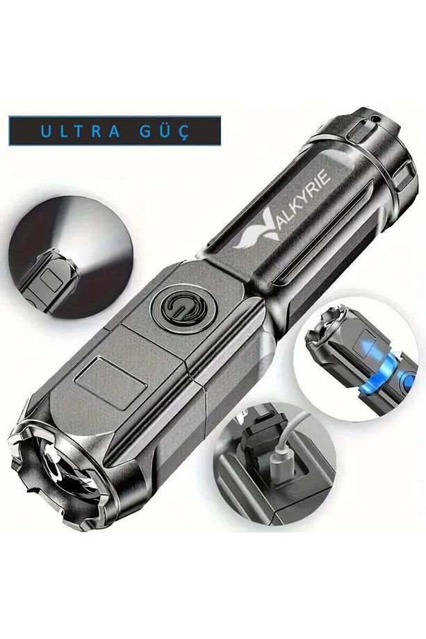 Şarjlı Ultra Güç El Feneri Zoom 3 Mod Type-c Uzun Kullanım Suya Dayanıklı - 7